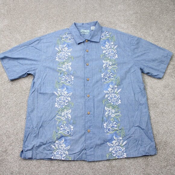 Batik Bay Shirt Mens 2XL XXL Blue Floral Reverse Print 100% Cotton Short Sleeve - Picture 1 of 11